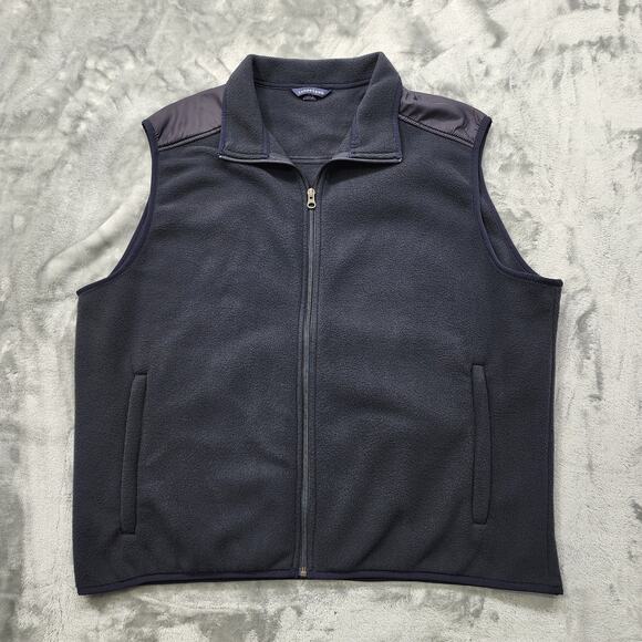 Lands End Vest Mens XL Blue Fleece Full Zip Sleeveless Pockets Outdoors Casual - Picture 1 of 9